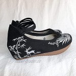 LYNLYN Gestickte Schuhe für Frauen Frauen Casual Canvas bestickte versteckte Plattformschuhe Retro Knöchelriemen Bequeme Stickerei Turnschuhe für Dame Gestickte Fersen