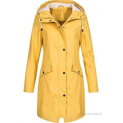 iHENGH Damen Frühling Herbst Mantel bequem Solide Regenjacke Outdoor Jacken mit Kapuze Regenmantel Winddicht Parka Coat