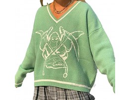 UANOU Preppy Style Y2K Pullover Tops für Frauen Ovesized Vintage Grafikdruck Ästhetische Pullover V-Ausschnitt Harajuku Tops Cuteandpsycho