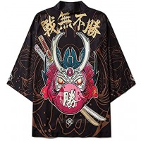 ANXWA Haori Herren Japanisch，Männer Japanischer Kimono Cardigan Print Lose Offene Vorderseite Yukata Haori Jackenumhang,Black-XXLarge