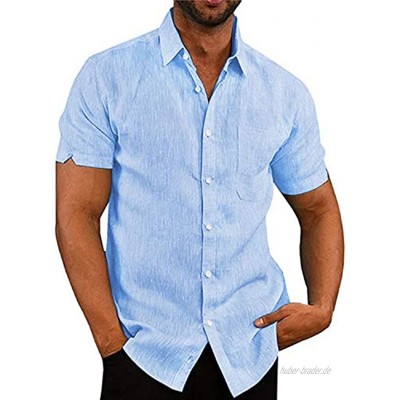 AUDATE Herren Sommer Strand Hemd Button Down Shirt Kurzarm Hemd Freizeithemd